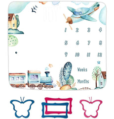 FHZON airplane and train milestone blanket laid flat for adorable baby photos