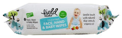 Field Day wipes feature aloe vera and vitamin E for gentle moisture on baby skin.