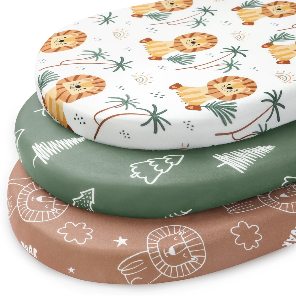 FIEMOL baby bassinet sheets 3-pack in soft microfiber for gentle sleep.