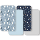 FIEMOL baby crib sheets with blue snowman pattern for cozy nursery sleep