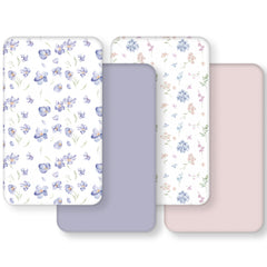 FIEMOL pink purple floral crib sheets offer soft comfort for 52x28 mattresses
