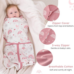 FIEMOL swaddle sleep sack with 2-way zip for quick diaper changes