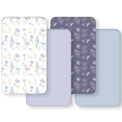 FIEMOL crib sheets blue purple flower folded for quick nighttime refresh