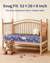 FIEMOL crib sheets blue purple flower on mattress shows full coverage