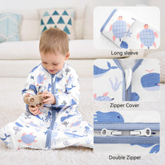 FIEMOL sleep sack with 2-way zipper simplifies diaper changes during the night.