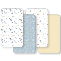 FIEMOL space astronaut blue 4-pack crib sheets keep baby cozy at bedtime
