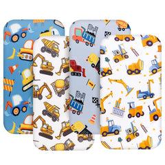 FIGEPO 4-pack bassinet sheets with construction trucks offer soft, breathable comfort for baby.