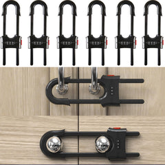FIGEPO 6-pack child proof u-shaped code locks on cabinet doors for kitchen safety.