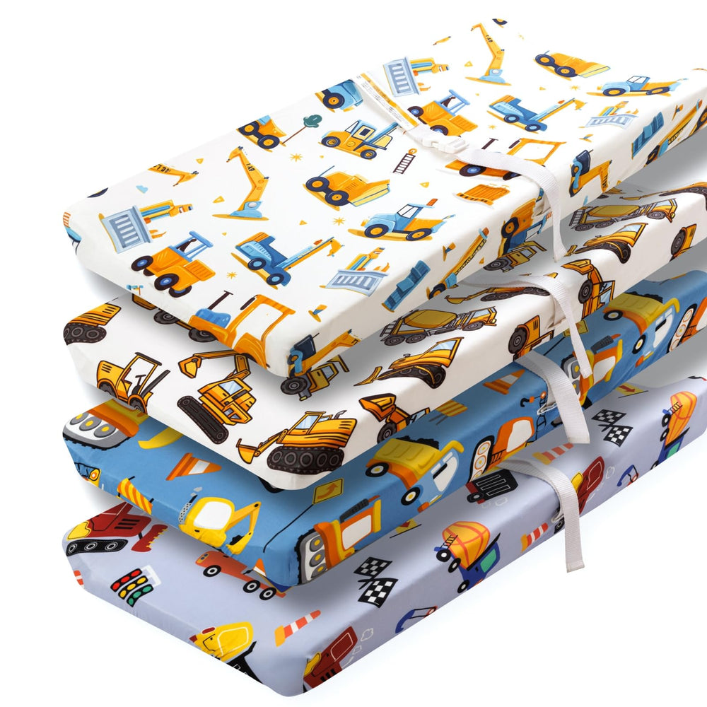 FIGEPO construction truck theme sheet provides cozy, breathable comfort for infants.