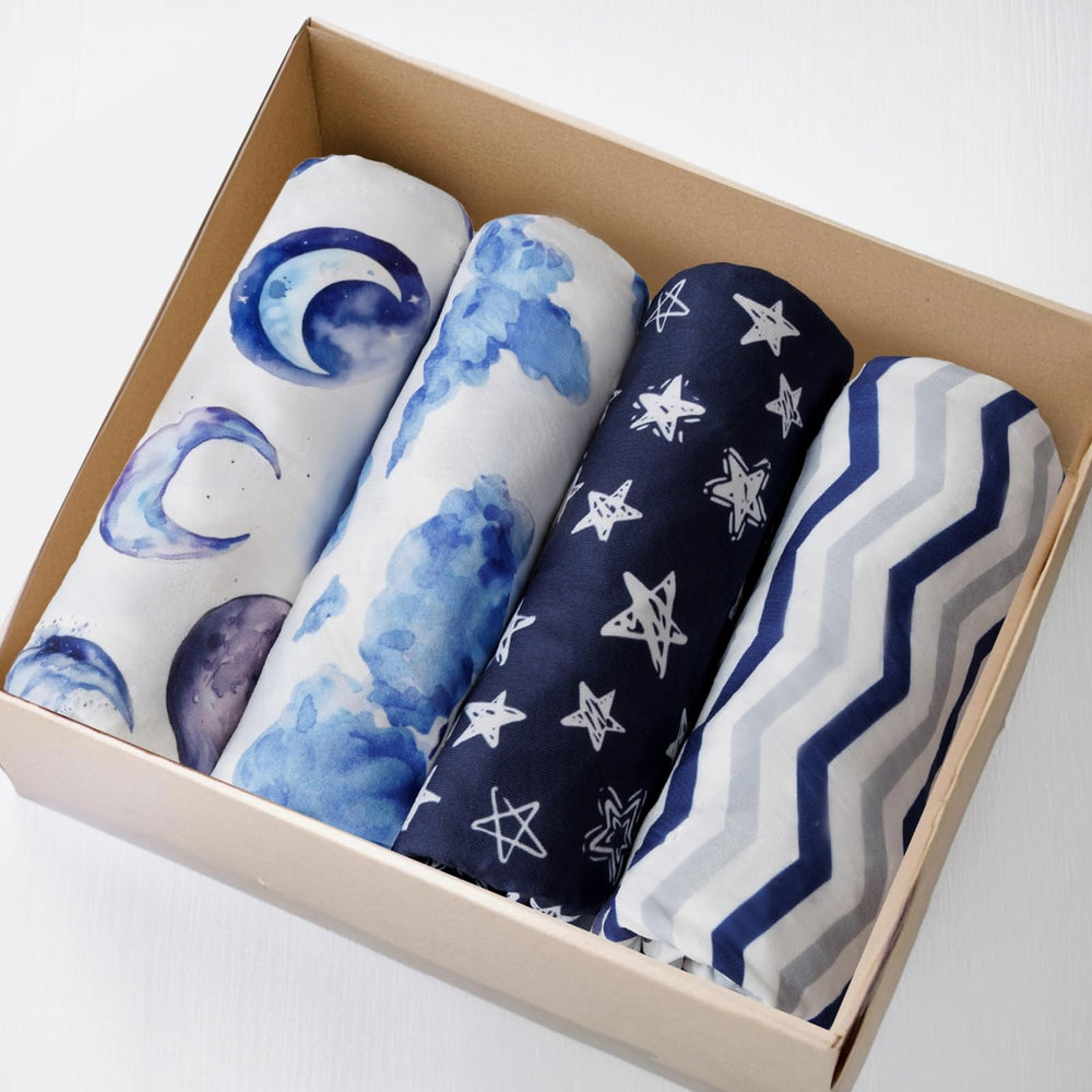 FIGEPO Sky bassinet sheets with cloud print for cozy naps.