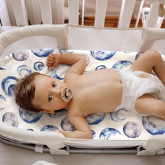 FIGEPO Sky bassinet sheets with moon print for soothing bedtimes.