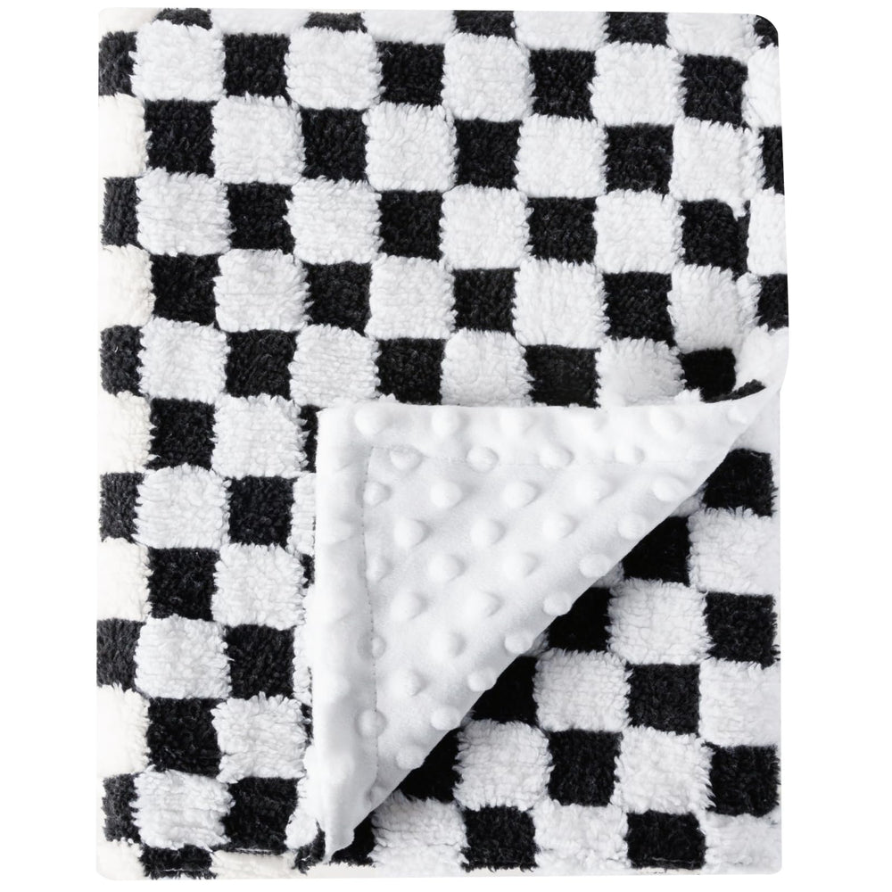 FIGEPO Soft Checkered Baby Blanket front view highlights cozy corduroy warmth for all seasons.