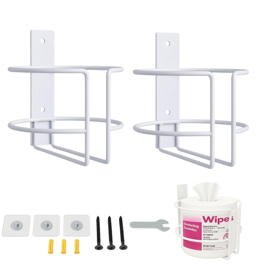 The Fijaru wall-mount wipes holder 2-pack keeps canisters within easy reach for quick cleanups.