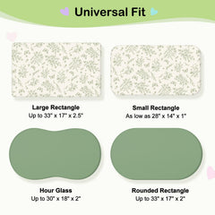 Universal green fit adapts to oval, hourglass, and rectangular bassinets.