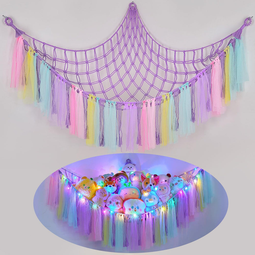 FIOBEE stuffed animals hammock with LED light for cozy nurseries.