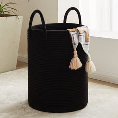 Fiona's Magic woven rope laundry basket full view with 58L capacity