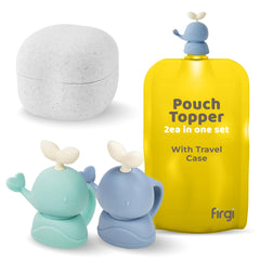 Firgi Whale SoftSip topper fits bottle mouths for clean feeding and spill prevention.