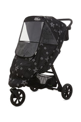 First Essentials universal-fit stroller cover protects child from rain and wind