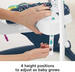 Four height adjustments on Astro Kitty Jumperoo to grow with baby