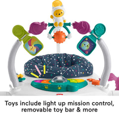 Space-saving frame of Fisher-Price Astro Kitty Jumperoo folds for storage