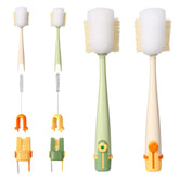 Five-in-one bottle cleaning brush set with long handle reaches deep bottle necks.