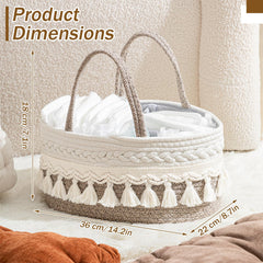 Fiwochic Macrame Diaper Caddy shows cotton rope texture in white finish.