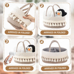 Fiwochic Macrame Diaper Caddy in white blends with nursery decor.