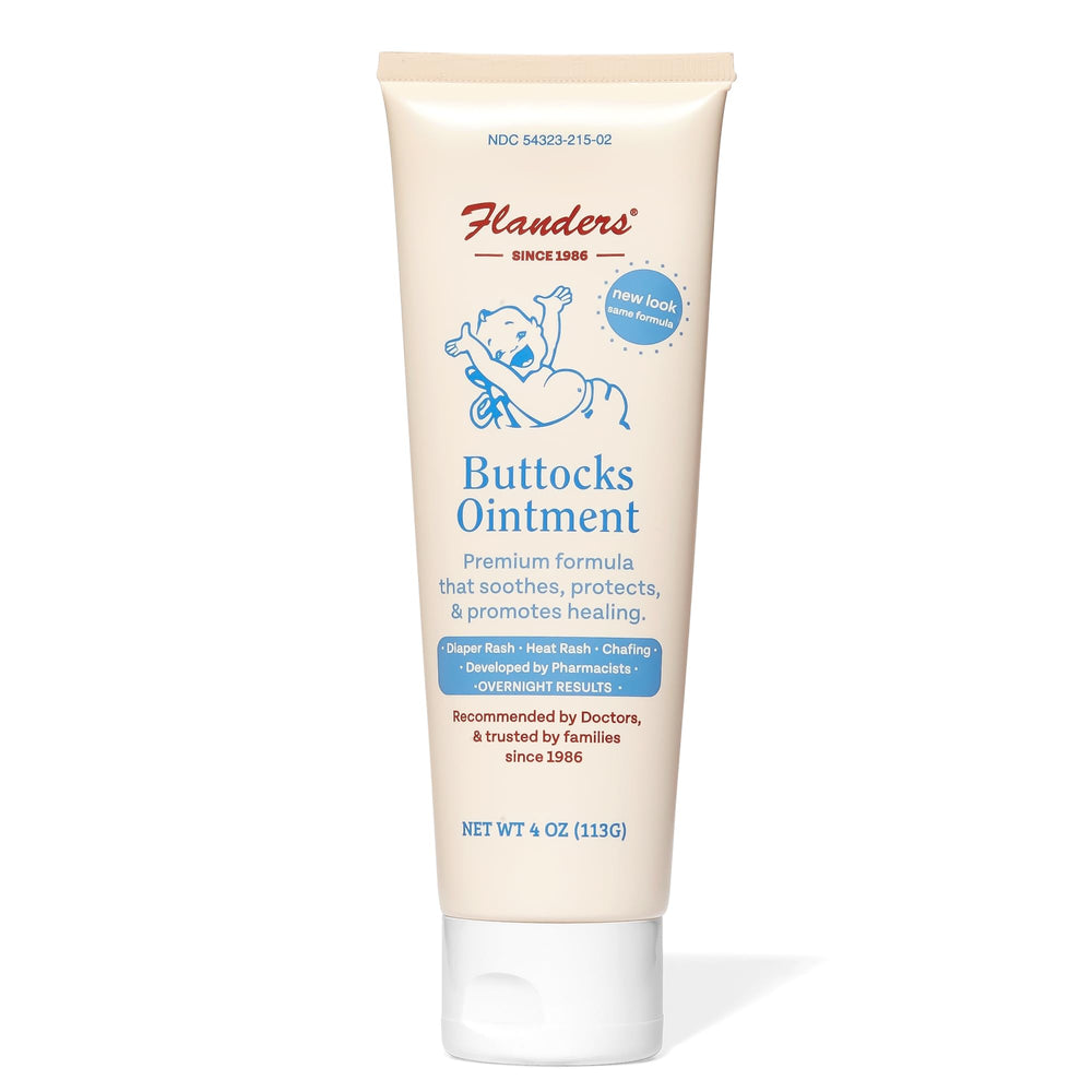 Flanders Buttocks Ointment tube front view for diaper rash protection and comfort.