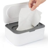 Flenpptly baby wipes dispenser gray front view highlights compact design for easy access.