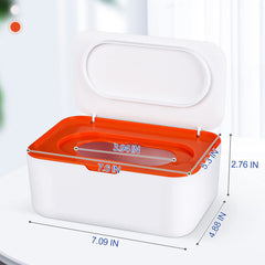 Flenpptly baby wipes dispenser lid-open orange enables one-handed operation.