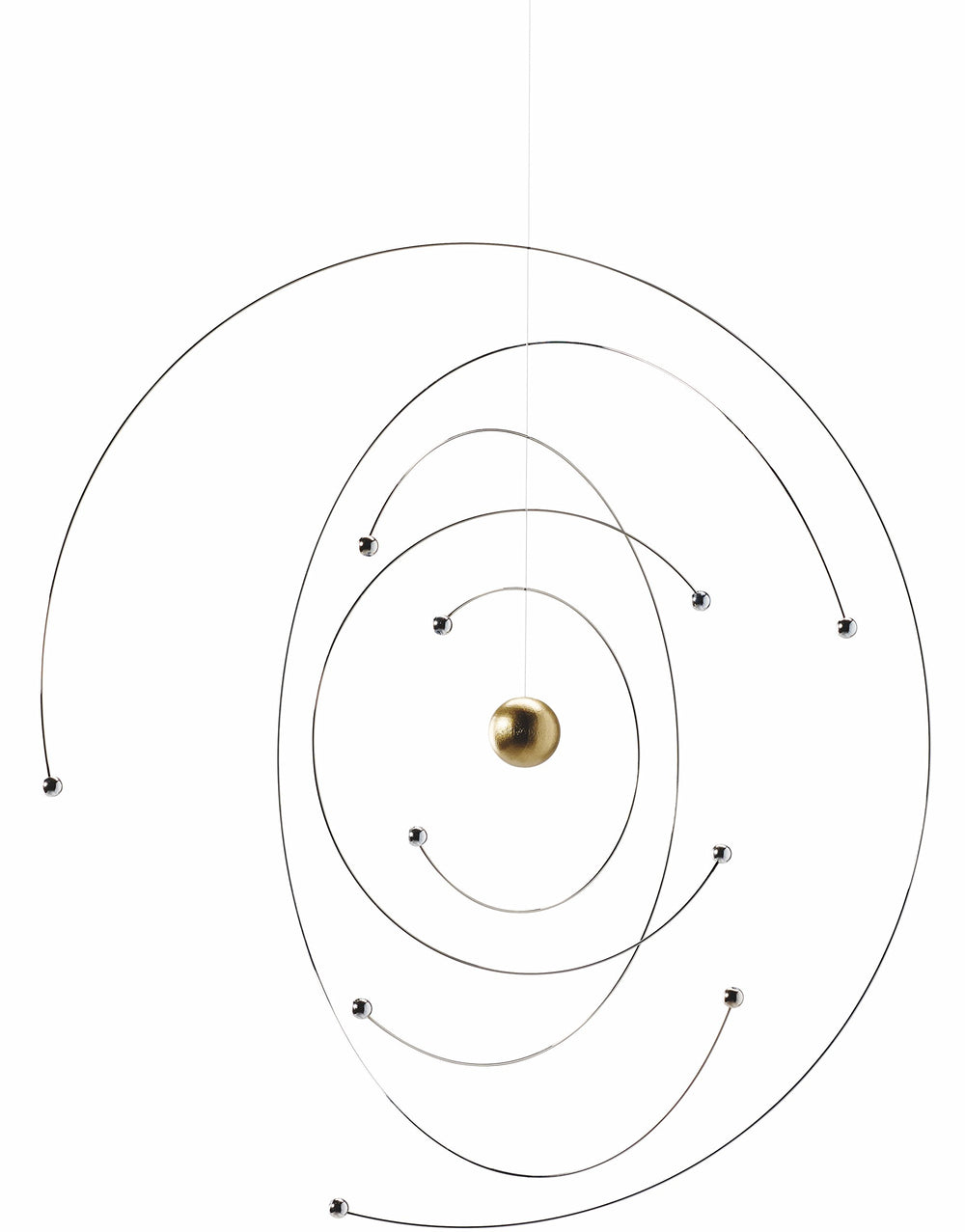 Flensted Mobiles Niels Bohr atom model mobile, 9-inch steel, balanced for modern decor.