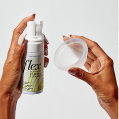 FLEX foaming cleanser bottle for gentle, fragrance-free cleansing.