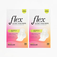 Flex Ultra Thin Pads 30-Count Pack, ultra-thin design for daily protection.