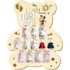 FLHRSM First Year Photo Frame Board highlights baby milestones in a wooden keepsake.
