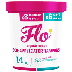 FLO organic cotton tampons regular and super pack for everyday protection