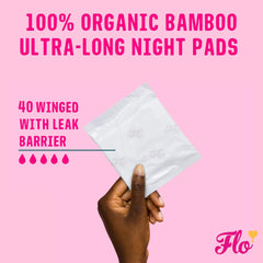 Flo Ultra Long Night Pad with 3D leak barrier for extra protection
