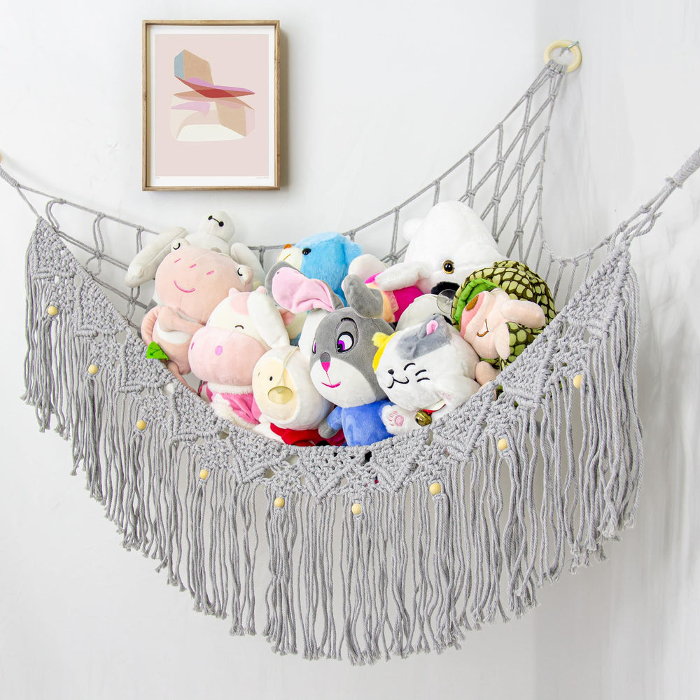 FLOCNOKY large stuffed animal hammock corner keeps plush toys organized and space-efficient.
