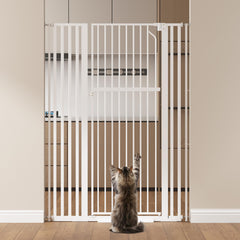 Floisdace 55.1in extra tall gate in closed position provides a secure boundary for curious pets.