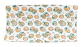 Florida Kid Co. Orange Blossom fitted cover shows soft viscose-bamboo fabric for baby comfort.
