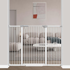 Flower Frail 40.5in extra tall gate in white provides a sturdy barrier for kids and pets