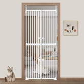 Flower Frail 71-inch extra tall cat gate in doorway keeps pets contained safely.