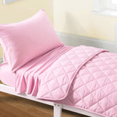 FLXXIE toddler bedding set front view in pink showing complete 4-piece set for a cozy look