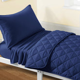 FLXXIE toddler bedding set navy blue packaging view highlights gifting-ready presentation