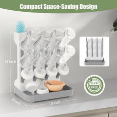 Flysich baby bottle drying rack back storage area for nipples and accessories.