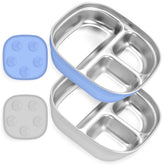 Flysich stainless steel toddler plate with suction keeps meals in place for independent feeding.