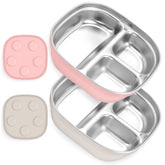 Flysich toddler plate with suction base in pink prevents spills during meals
