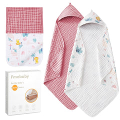 Fmebaby muslin hooded bath towel in pink elephant for gentle drying