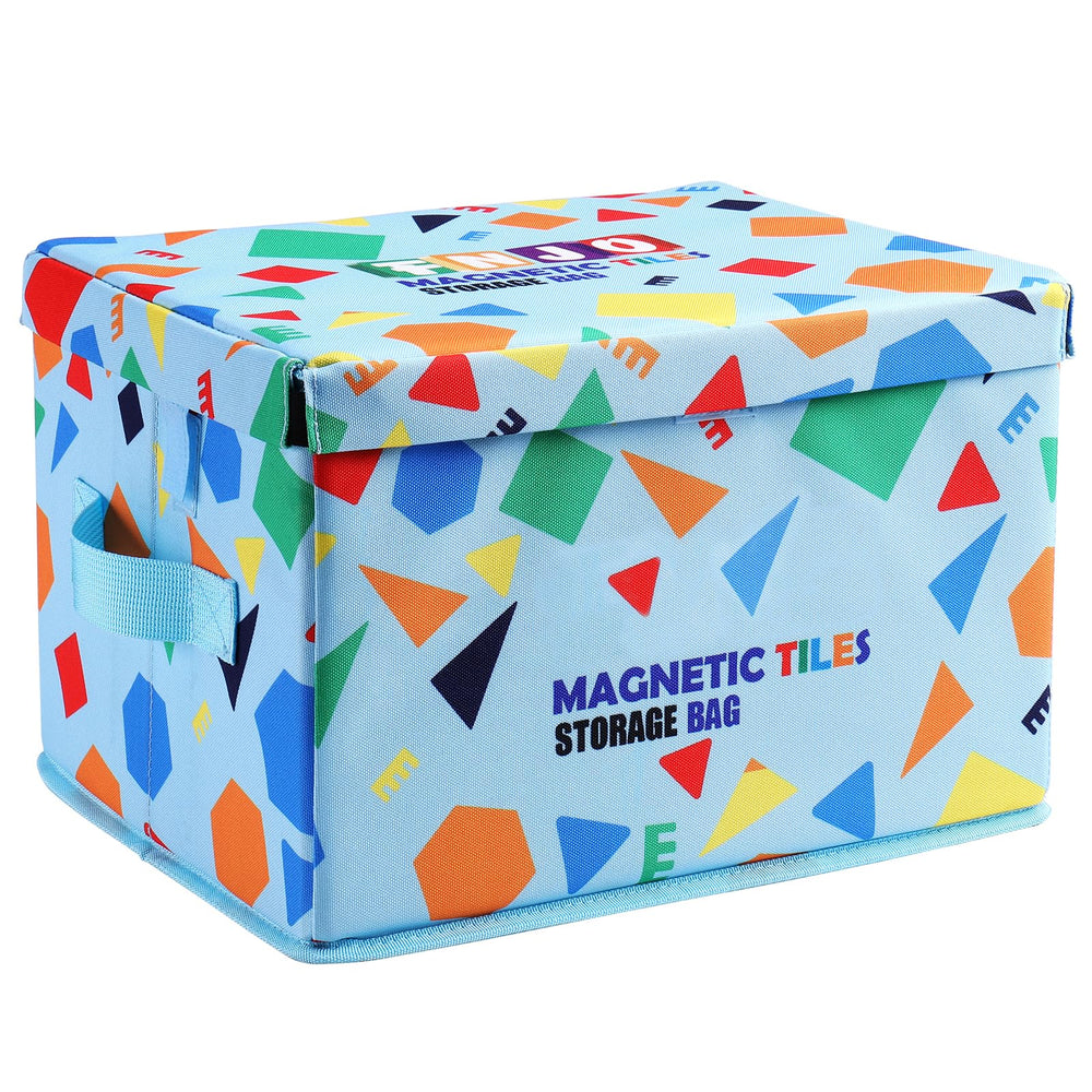 FNJO toy storage bin with lid closed keeps toys neatly stored and accessible.