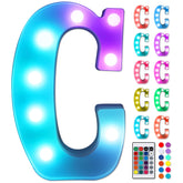 Foaky colorful LED letter lights with remote front view and vibrant colors.