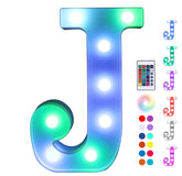 Foaky colorful LED letter lights with remote for party color matching.